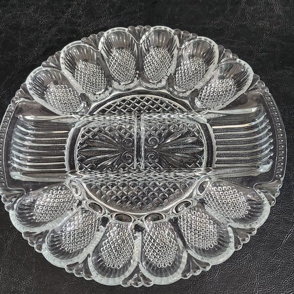 Rare Find 1950 LE Smith Heritage/567 Clear Glass, Divided Eggplate and Relish Tr - Picture 9 of 10